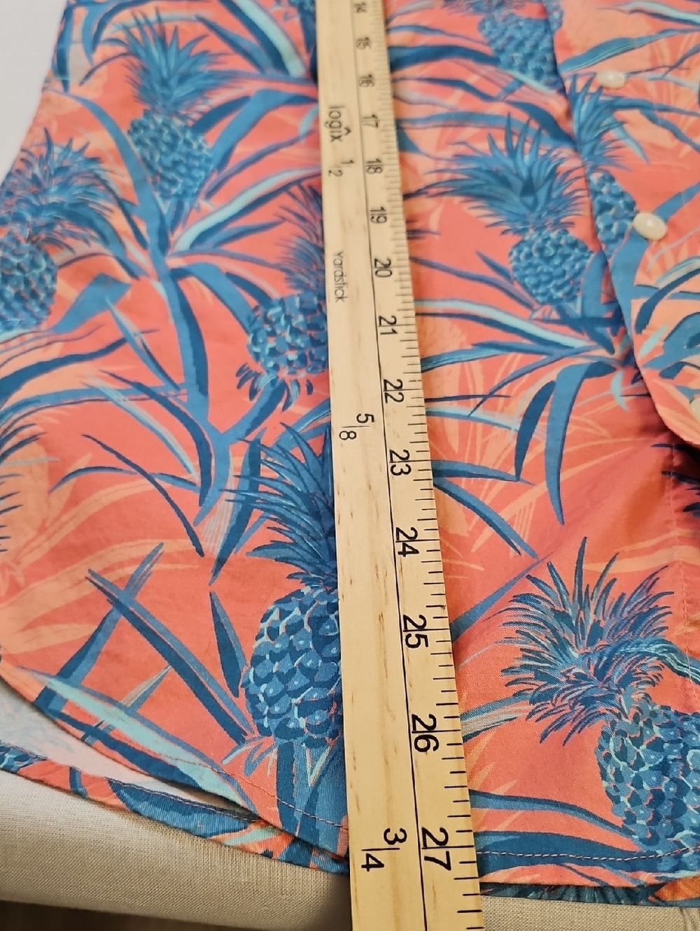 Bonobos Men’s Short-Sleeve Coral/Blue Pineapple Print, Size Small, Slim Fit - Picture 11 of 12